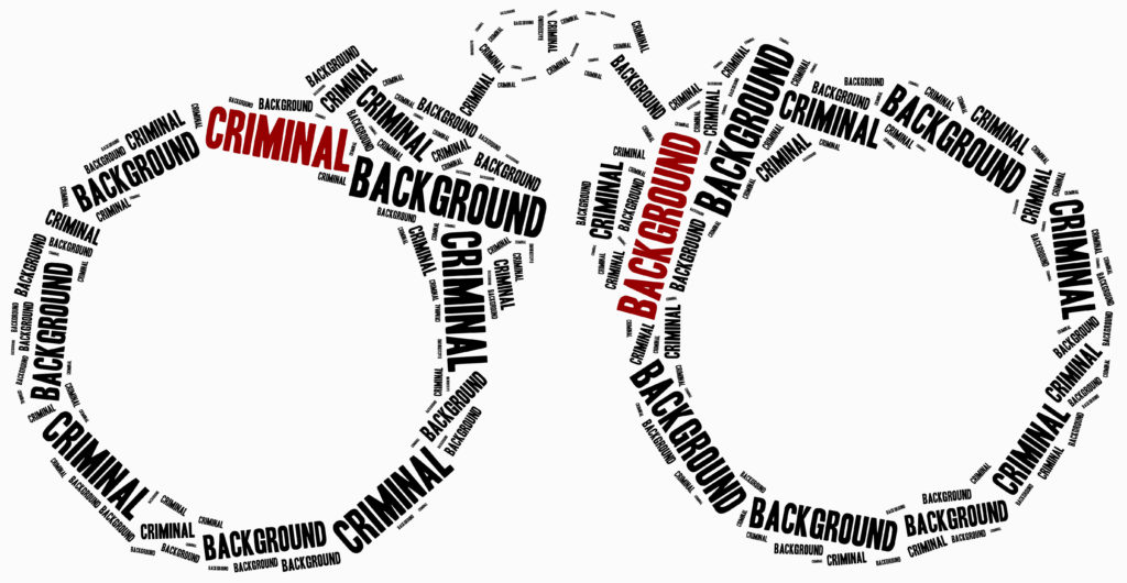 Word cloud illustration related to criminal background.