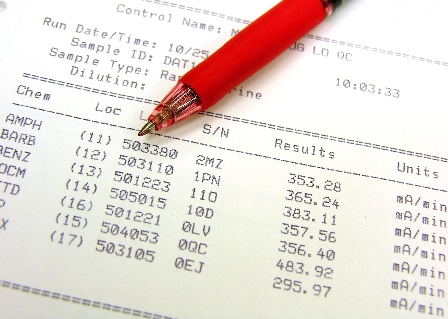 a printout of the results of a drug testing analysis